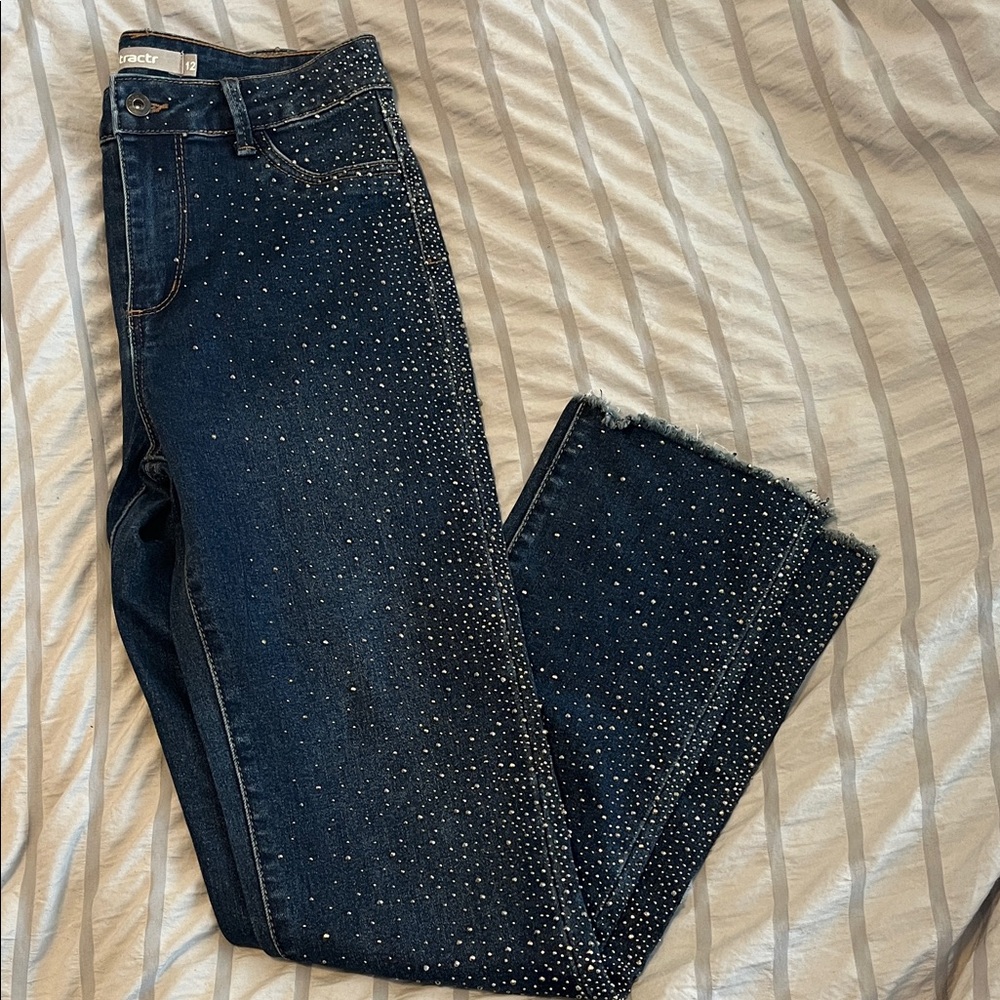 Tractr Dark Blue Studded Kids Jeans